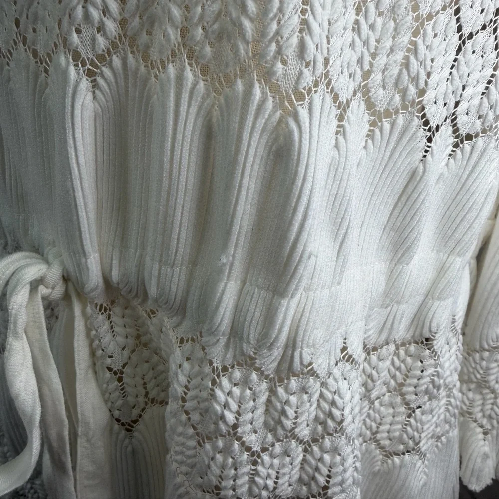 Free People ‘Fire Island’ Embroidered Keyhole Open Knit Peasant Top in White M